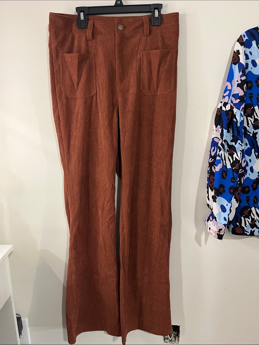 High-Rise Corduroy Boot-Cut Pants in Rust